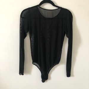 Forever21 Sheer Mesh Long Sleeve Thong Bodysuit